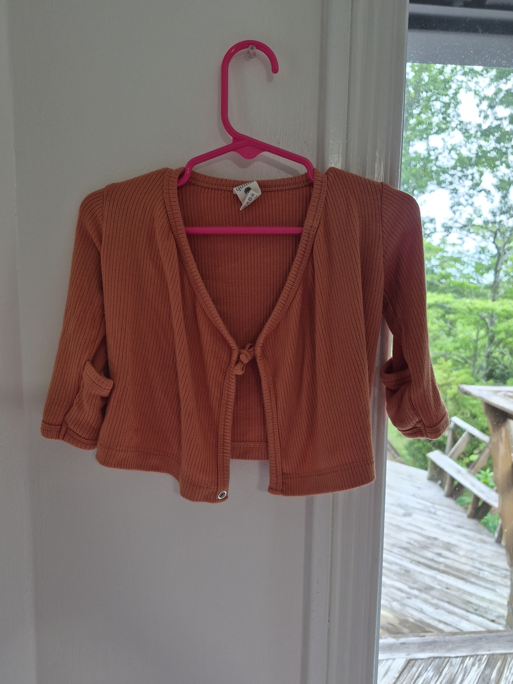 kate quinn Rust Orange Ribbed Tie-Front Top